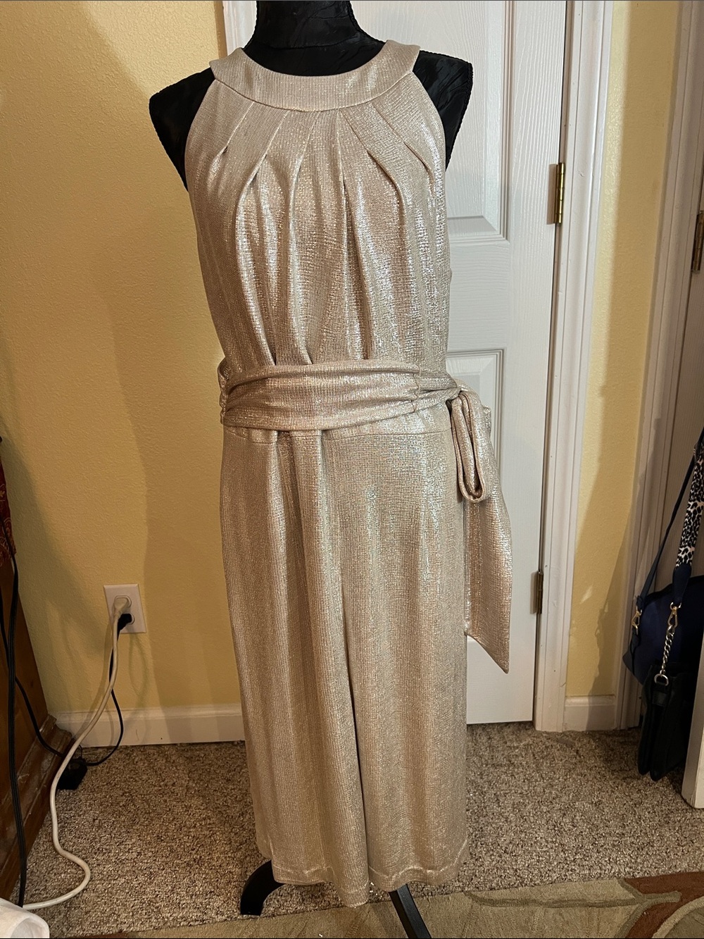 Tahari Shimmery Champagne Sleeveless Midi Dress